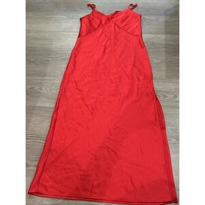 A New Day Red Satin Sleeveless Slip Dress W Side Slit | Size | NWT